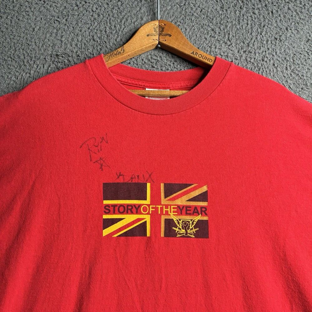 Vtg Y2K Story Of The Year Autographed Tee Shirt Emo Screamo Punk Warped Tour XL